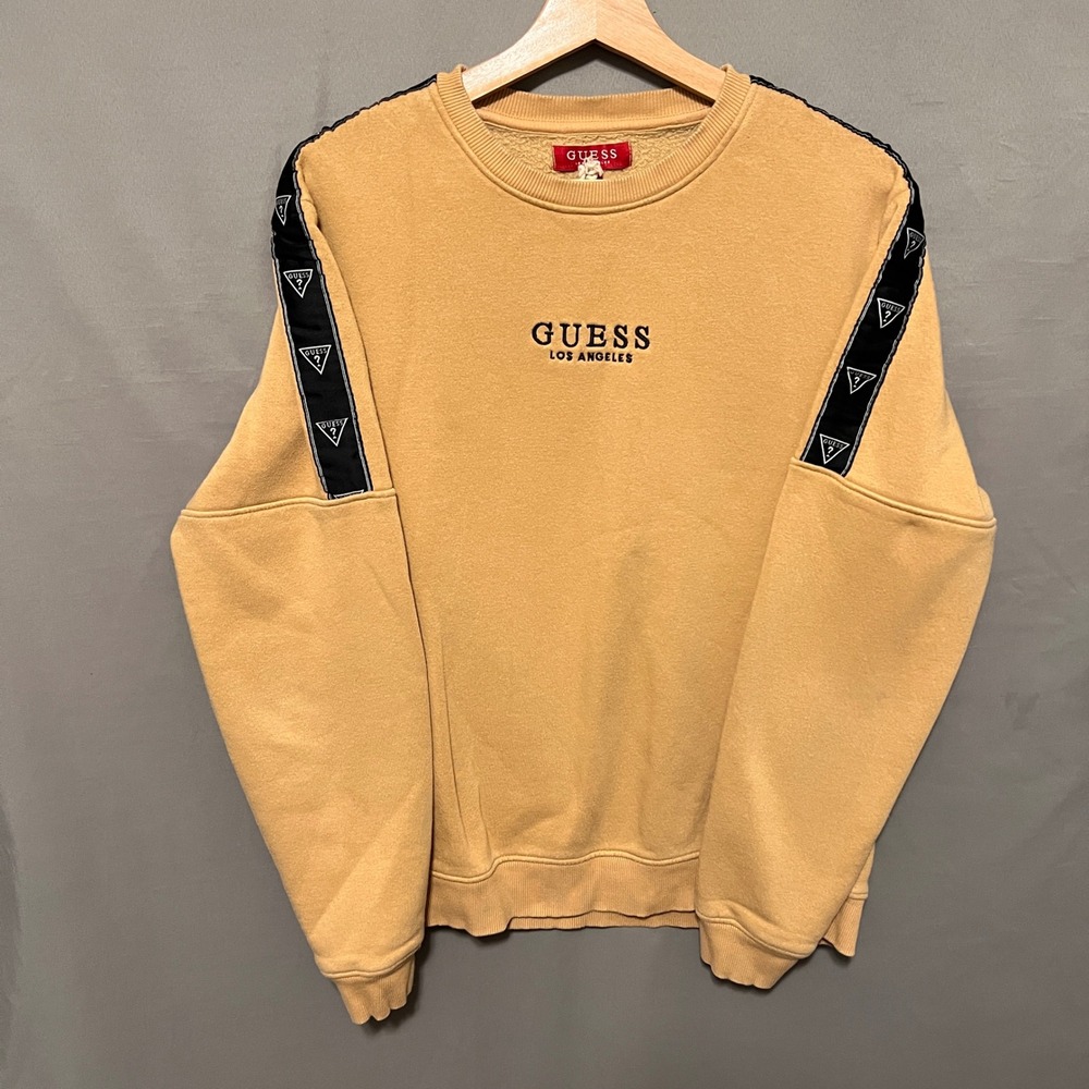 Guess Los Angeles Tan Sweatshirt Tape Logo‎ Streetwear Pullover Size Small